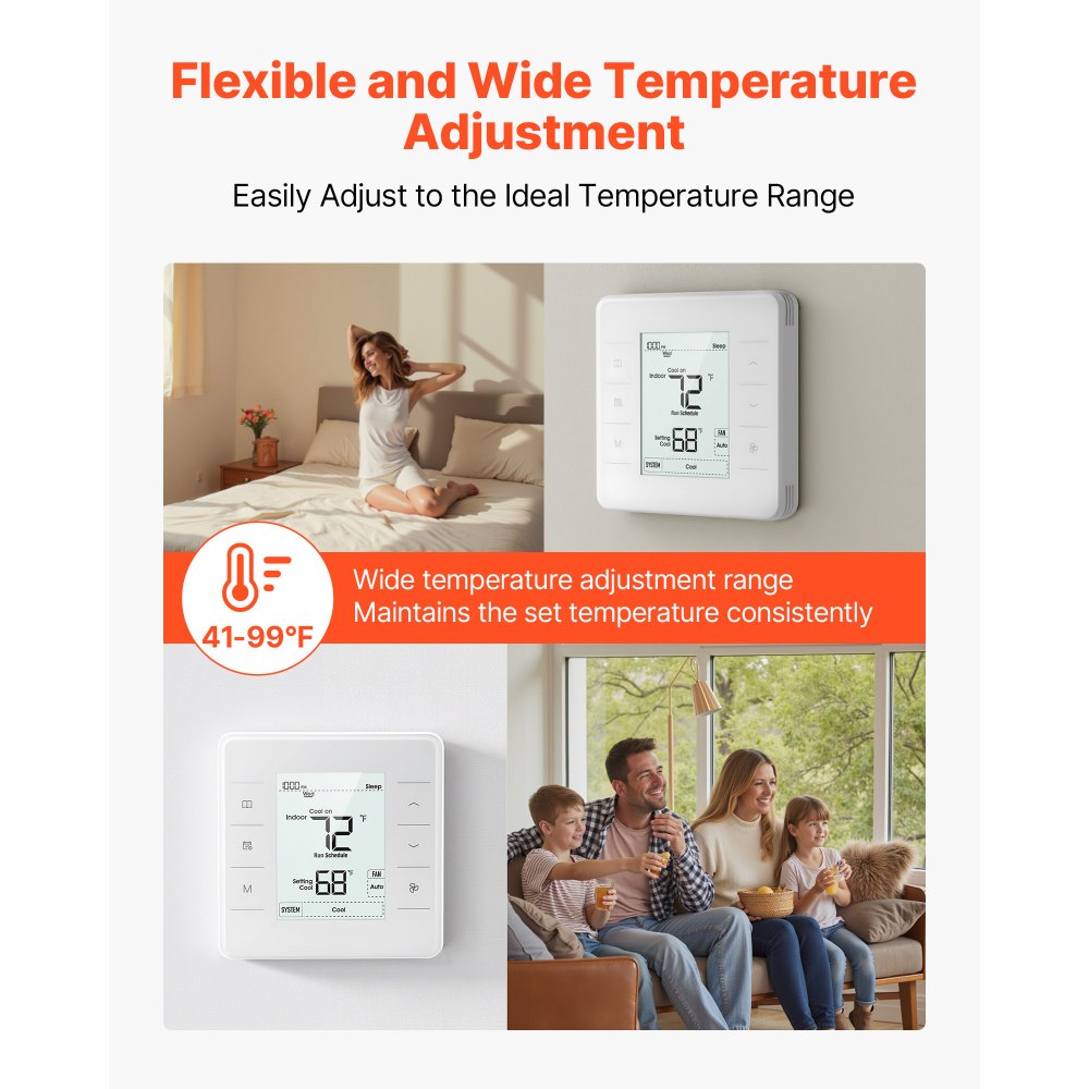 VEVOR Thermostat 7-Tage-programmierbar, Raumthermostat für Wärmepumpe, Klimaanlage, Fußbodenheizung, LED-Bildschirm mit Hintergrundbeleuchtung, großer Temperaturbereich von 5 bis 37 °C, weiß