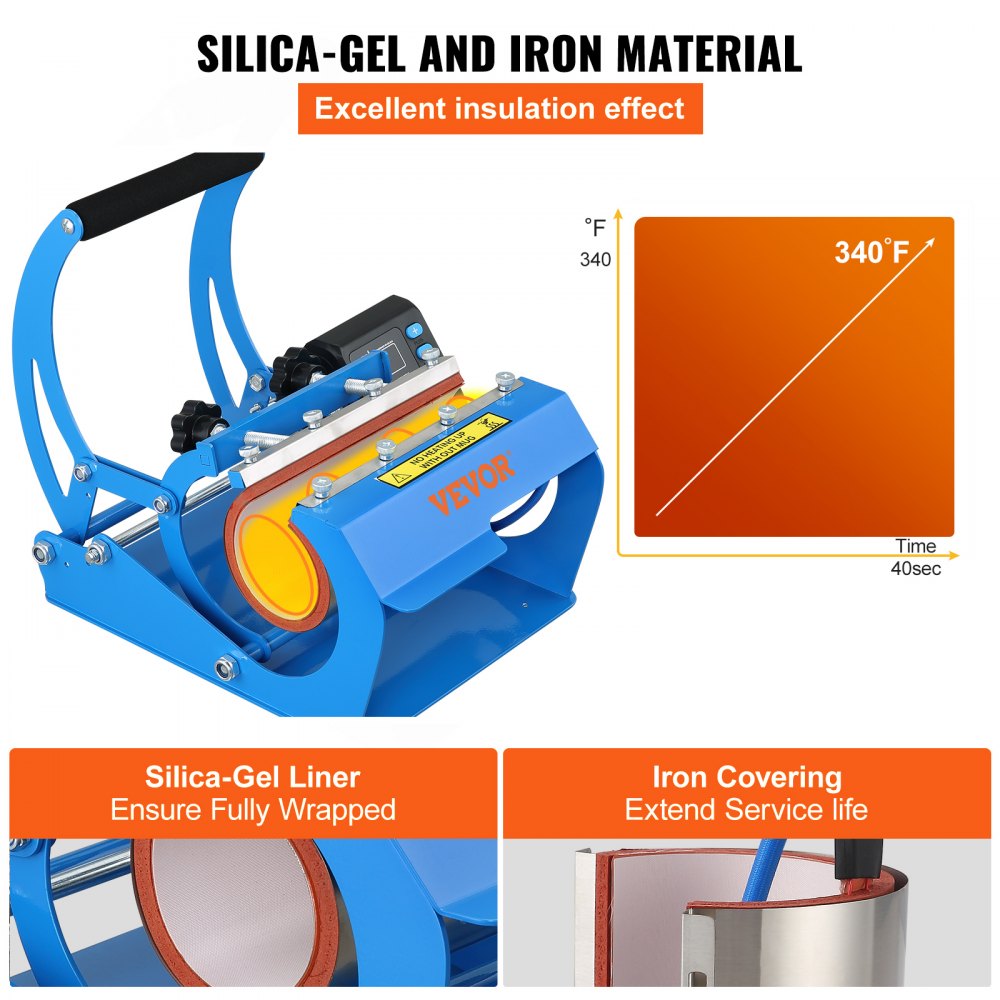 VEVOR Becherpresse Hitzepresse 0,33/0,59 L Tassen Presse Maschine Heißpresse, Blau, Leistung 560 W, Temperatur & Zeit einstellbar, 0-220 ℃ / 0-999 s, Becherdruckmaschine, Druckmaschine Kaffeetasse