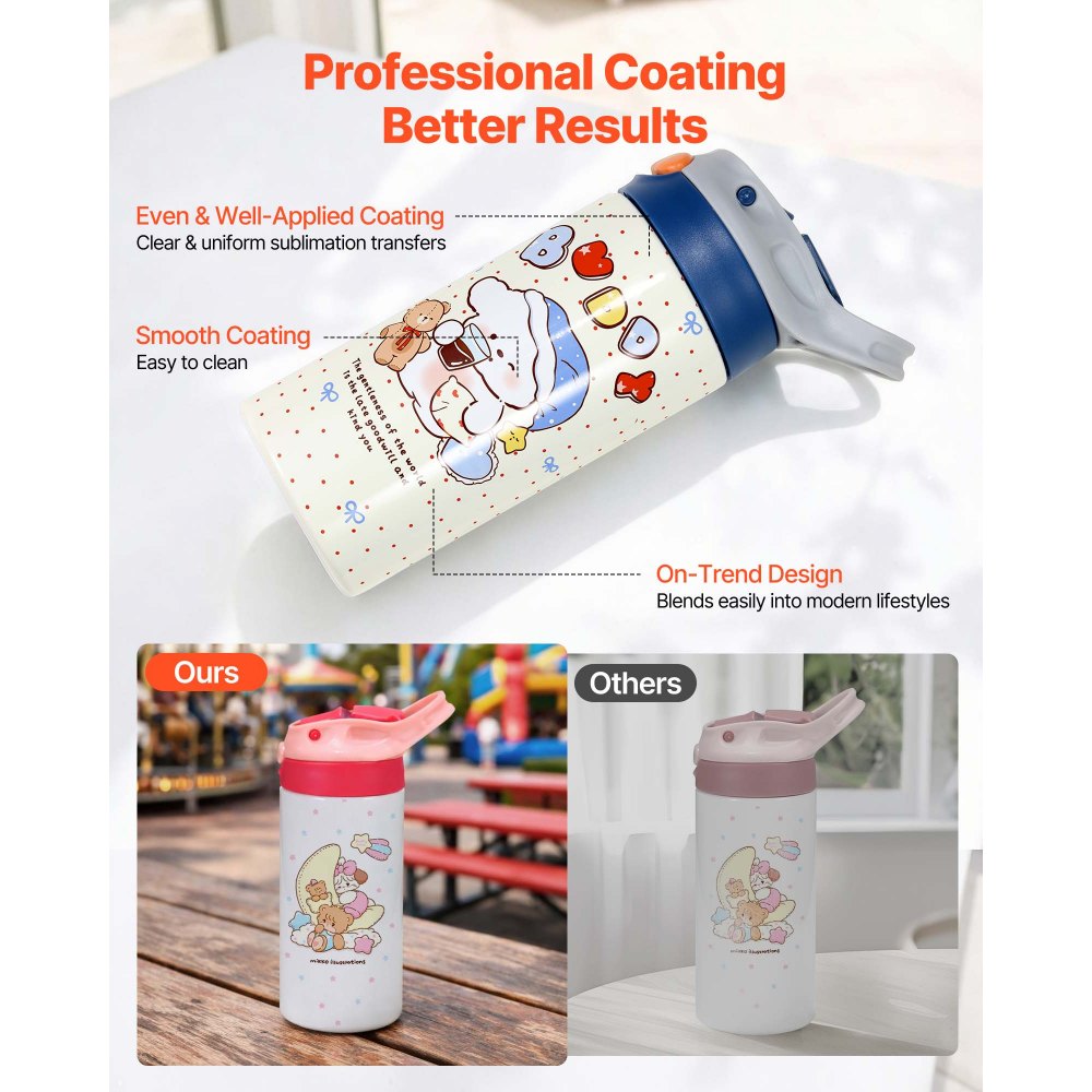 VEVOR Sublimationsbecher 12 Stk. (355 mL), Sublimationsrohlinge aus Edelstahl mit Deckeln (Mehrfarbig) & Strohhalm & Griff, Doppelwandige Isolierte Thermoflasche für DIY-Projekte Geschenke