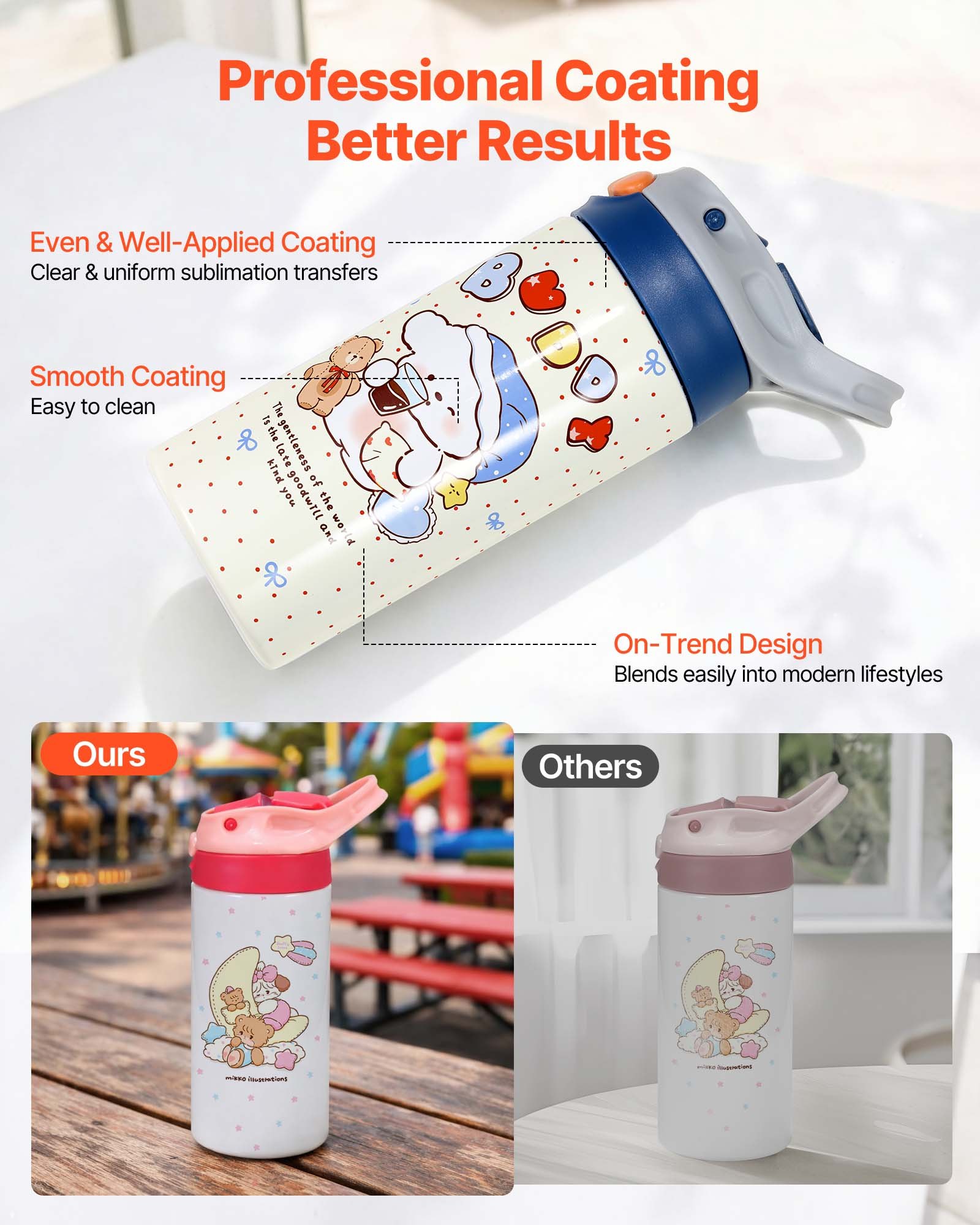 VEVOR Sublimationsbecher 12 Stk. (355 mL), Sublimationsrohlinge aus Edelstahl mit Deckeln (Mehrfarbig) & Strohhalm & Griff, Doppelwandige Isolierte Thermoflasche für DIY-Projekte Geschenke