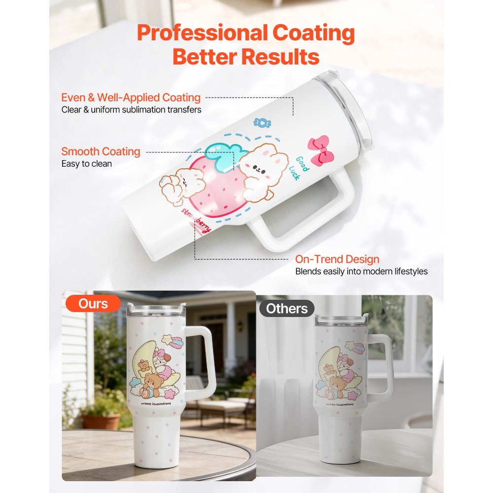 VEVOR Sublimationsbecher 8 Stk. (1183 mL), Sublimationstumblers aus Edelstahl mit Deckeln & Strohhalm & Griff, Doppelwandige Isolierte Sublimationsrohlinge für Individuelle DIY-Gestaltung Geschenke