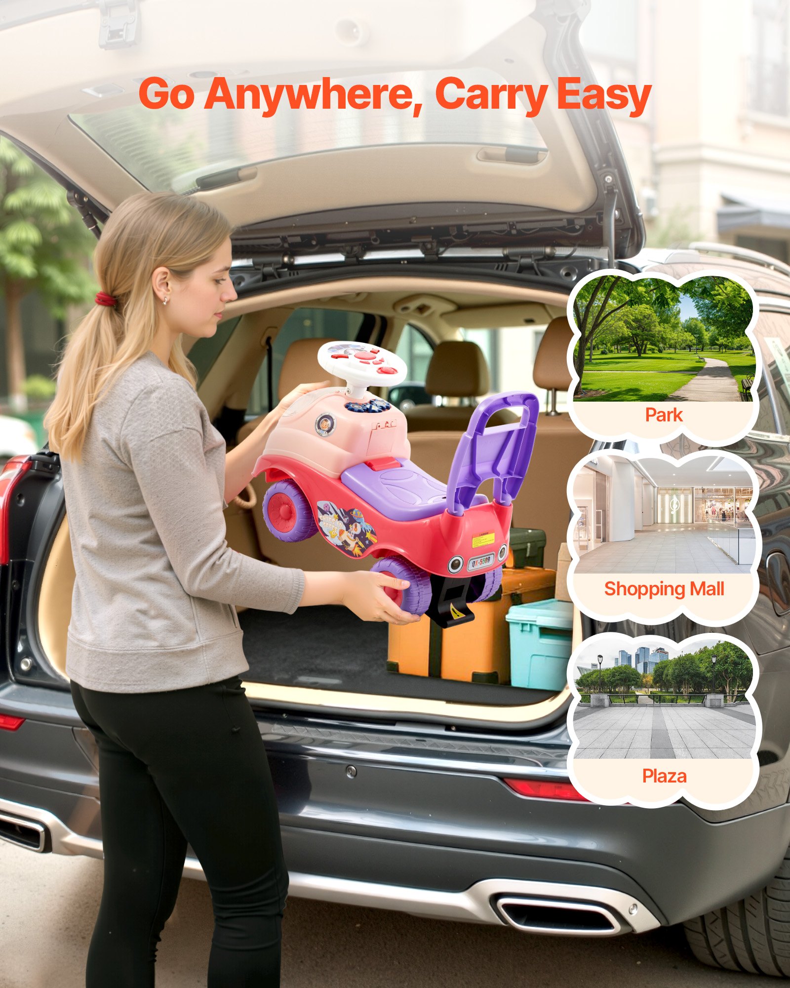 VEVOR Ride On Toddler Push Car, Push Car for Toddler 19 to 36 Months, Kids Ride On Toy with Horn & Music, 22 kg Load Capacity, Under-seat Storage, Foot-to-Floor Walker for Toddlers Boys Girls, Pink