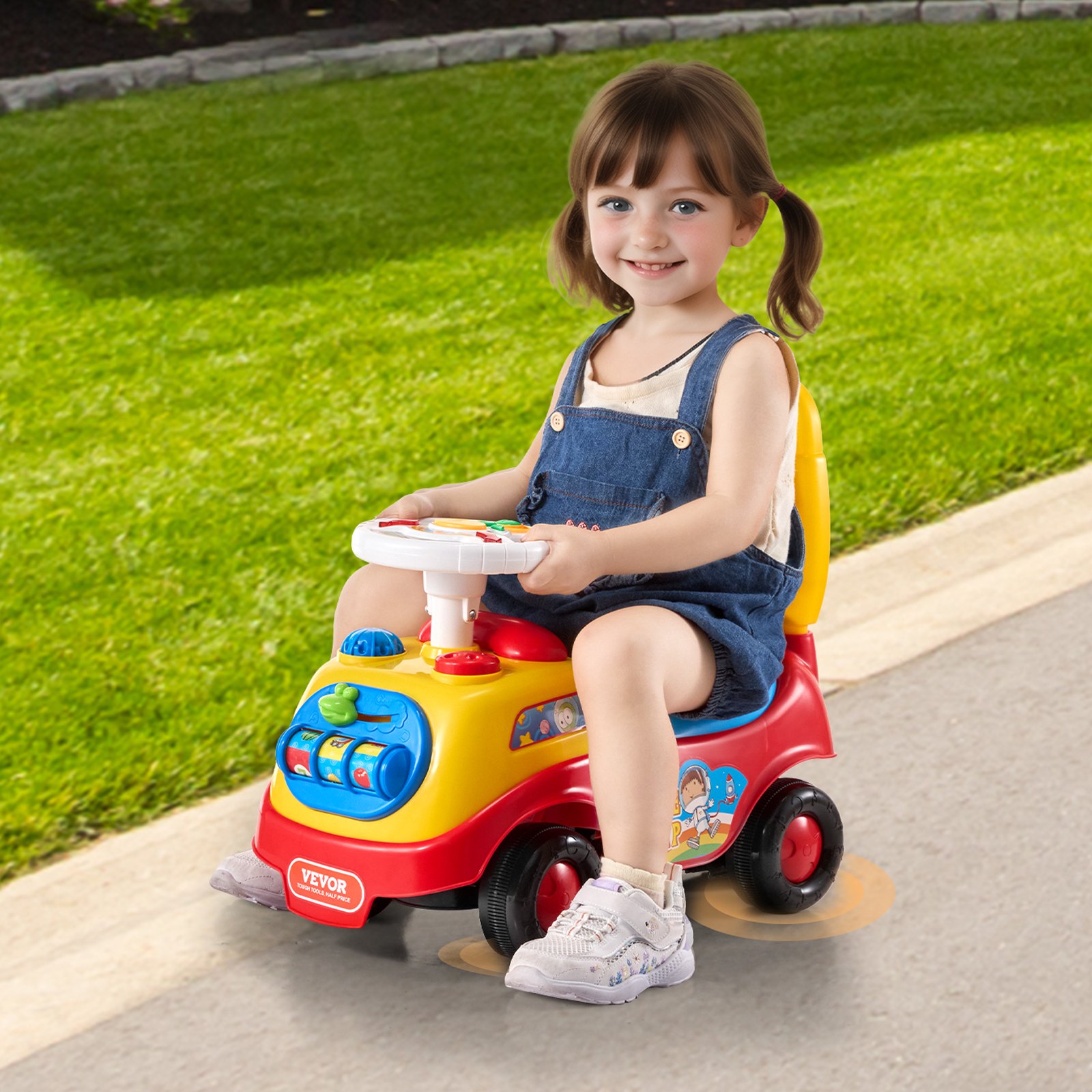 VEVOR Ride-On Car for Toddlers, Ages 1-3, Ride Racer, Ride-On Toy for Toddlers for Sitting and Standing, Classic Ride-On Car for Children with Musical Steering Wheel, Horn and Storage Under the Seat, Ride-On Toy for Boys and Girls
