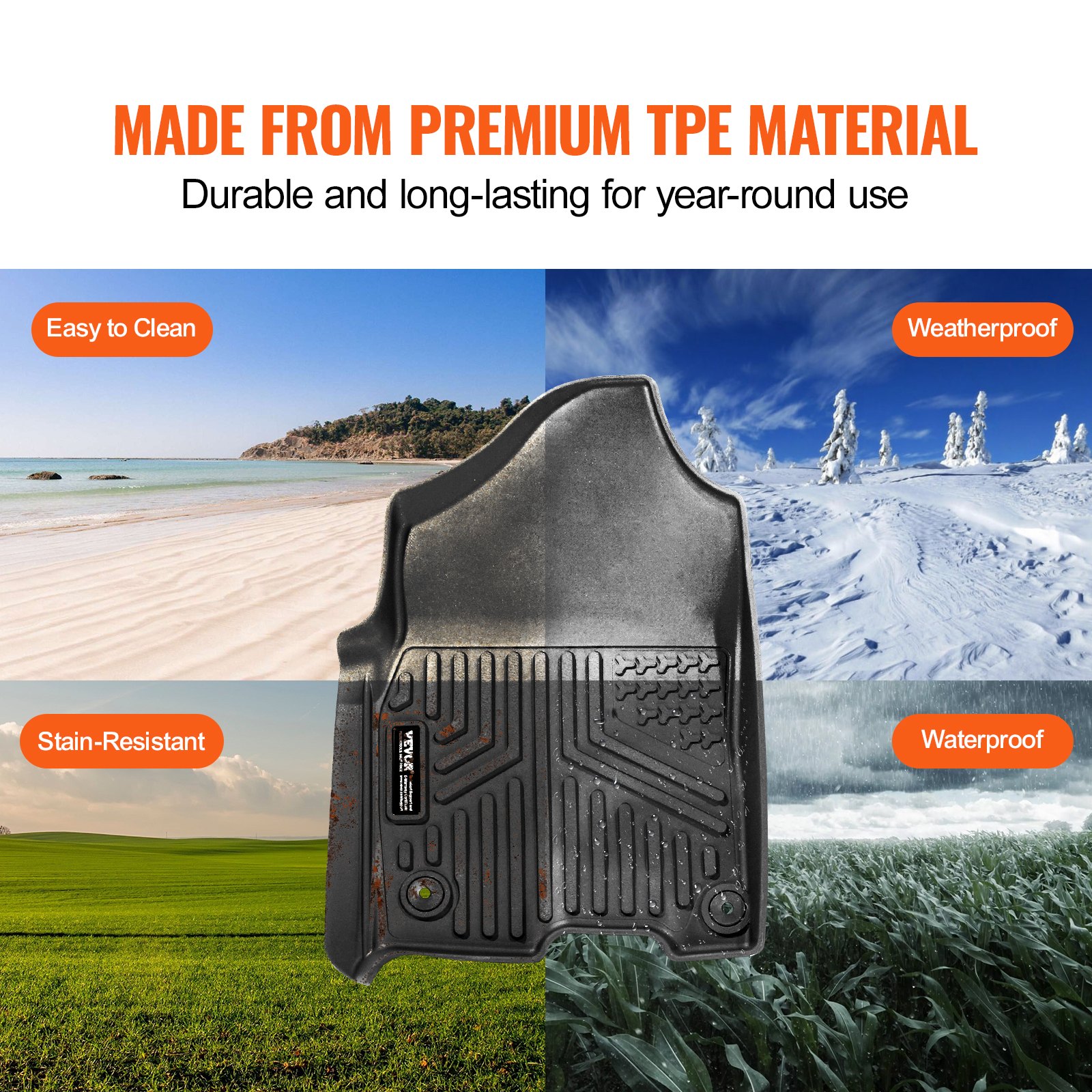 VEVOR Autofußmatten passend für Dodge Ram 1500/2500/3500, 1500 Classic 2013–2018/2019–2022 3-teilig, Einlagen für die vordere und zweite Reihe, wetterfeste maßgeschneiderte TPE-Fußmatten für Lkw