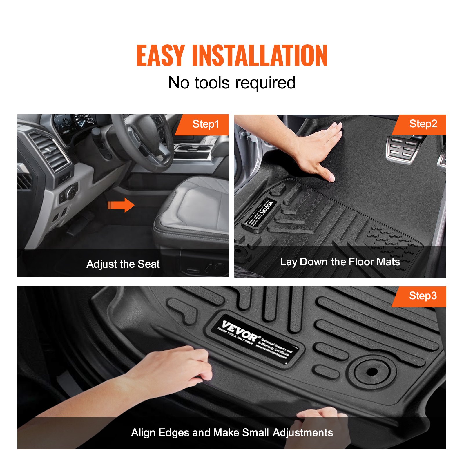 VEVOR car floor mats suitable for Dodge Ram 1500/2500/3500, 1500 Classic 2013-2018/2019-2022, 3-piece set, inserts for the front and second row, weatherproof custom-fit TPE floor mats for trucks