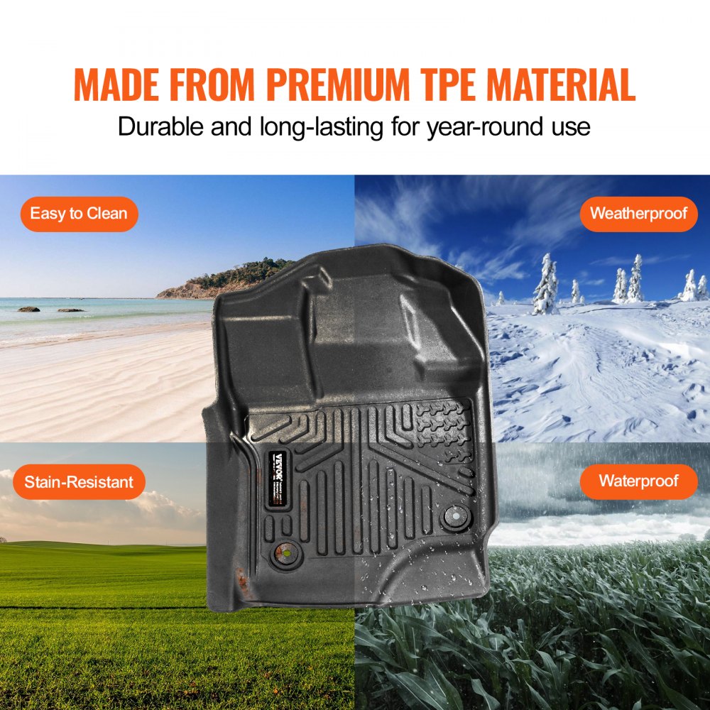 VEVOR Autofußmatten für 2015-2024 Ford F-150 (einschließlich 2022-2024 Lightning) SuperCrew mit Teppich und ohne klappbarem Stauraum, 3-tlg. wetterfeste maßgeschneiderte TPE-Fahrzeug Fußmatten