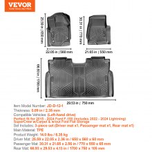 VEVOR Automotive Bodenbeläge für Ford F-150/F150 Lightning 2015-2024 3 Stk.