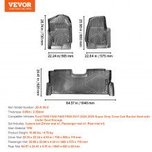 VEVOR Autofußmatten Passend für Ford F-250/F-350/F-450 2017-2022 3 Stk. TPE