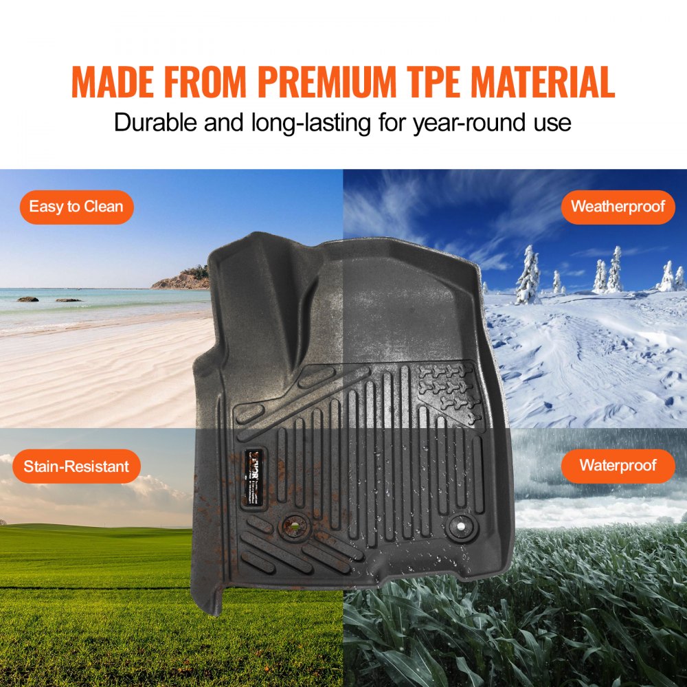 VEVOR car floor mats suitable for Chevrolet Silverado/GMC Sierra 1500, 2500/3500 HD 2019-2024/2020-2024, 3-piece inserts for the front and second row, weatherproof custom-fit TPE floor mats