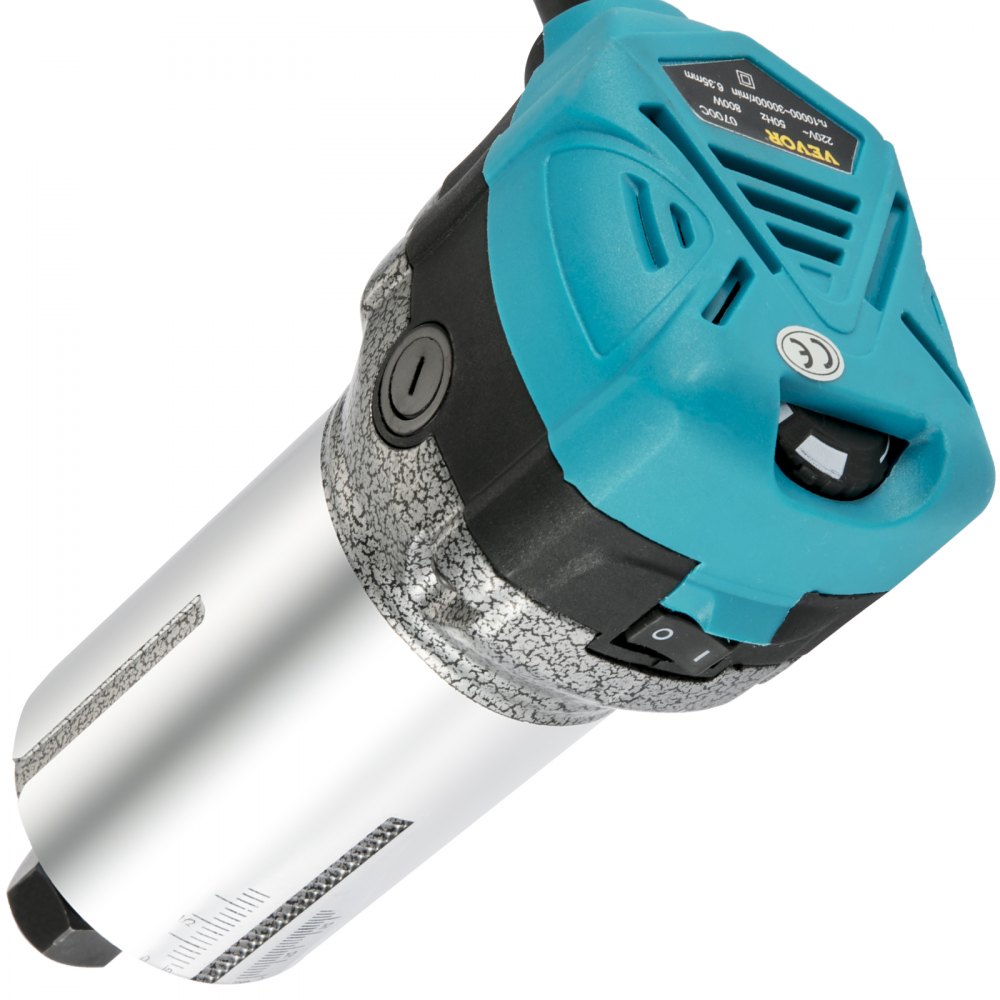 VEVOR Einhand Oberfräse 33000 U / min, Electrik Hand Holz Oberfräse 710W, Kantenfräse 220 V, Neigungsbasis & Tauchbasis, 3 Spannzangen 6,35 / 6 / 8 mm, Fräser 6 / 8 mm Inkl., Kurvenführung