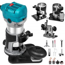 VEVOR Oberfräse 710W Handtrimmer Oberfräse Max 30000 U/min Elektrik Hand Holz Oberfräse 4 Basen Spannzangen 1/4 & 3/8 Zoll Kantenfräse Aluminium,weich