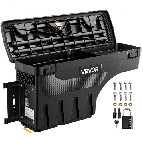 VEVOR Pickup Werkzeugbox 25 L für Dodge Ram 1500 Bj. 2019-2023 ABS Schwarz Fahrerseite Links (Bohren Erforderlich), um 180° Ausschwenkbar, mit Diebstahlsicherungsschloss, Zahlenschloss, Wasserdicht