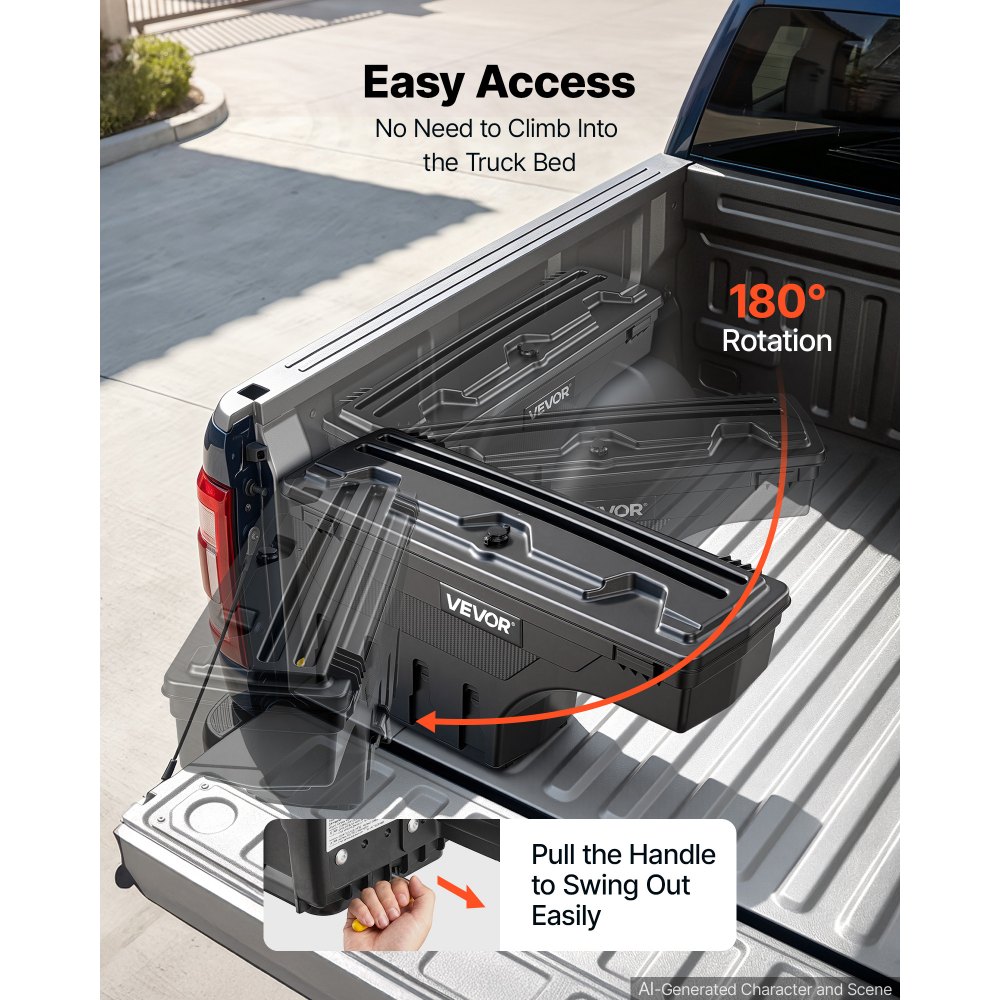VEVOR Pickup Werkzeugbox 25 L für Dodge Ram 1500 2500 3500 (Baujahre 2002–2018), Fahrerseite Links (Bohren Erforderlich), um 180° Ausschwenkbar, Wasserdicht, Sicherungsschloss, ABS-Werkzeugkasten
