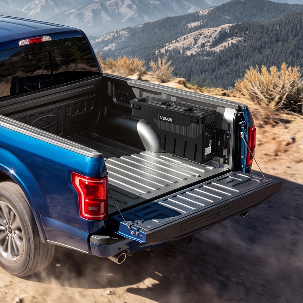 VEVOR Pickup Werkzeugbox 25 L Chevy GMC Silverado Sierra 2500/3500HD 20-25, Beifahrerseite Rechts (Bohren Erforderlich), um 180° Ausschwenkbar, Wasserdicht, Sicherungsschloss, ABS-Werkzeugkasten