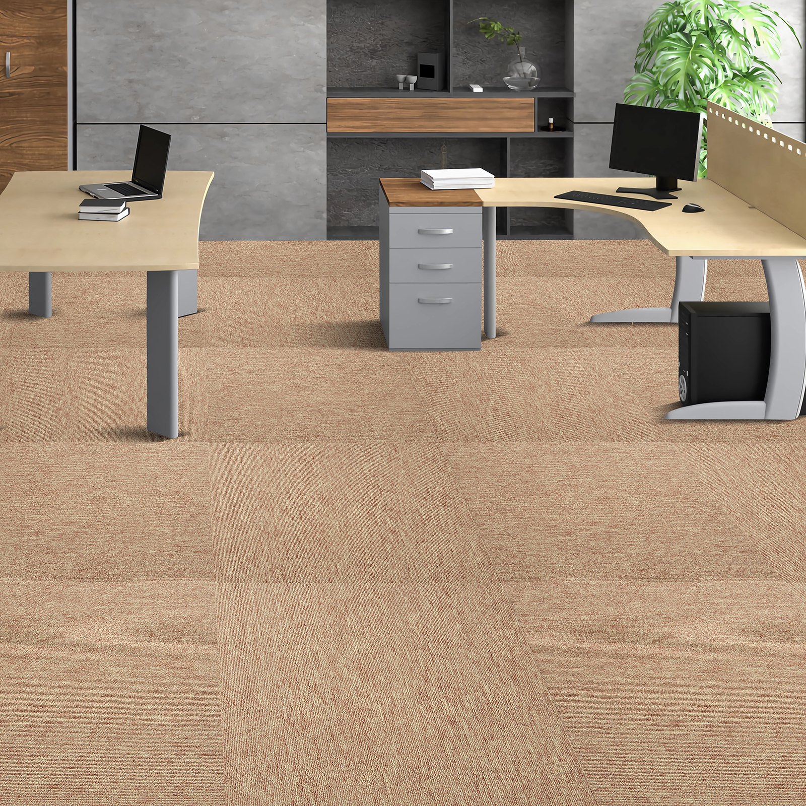 VEVOR Teppichfliesen, 500x500x5 mm, Teppichboden mit angebrachter Polsterung, weich gepolsterte Teppichfliesen, einfache DIY-Installation für Schlafzimmer und Wohnzimmer (16 Stk., Dunkelbraun)