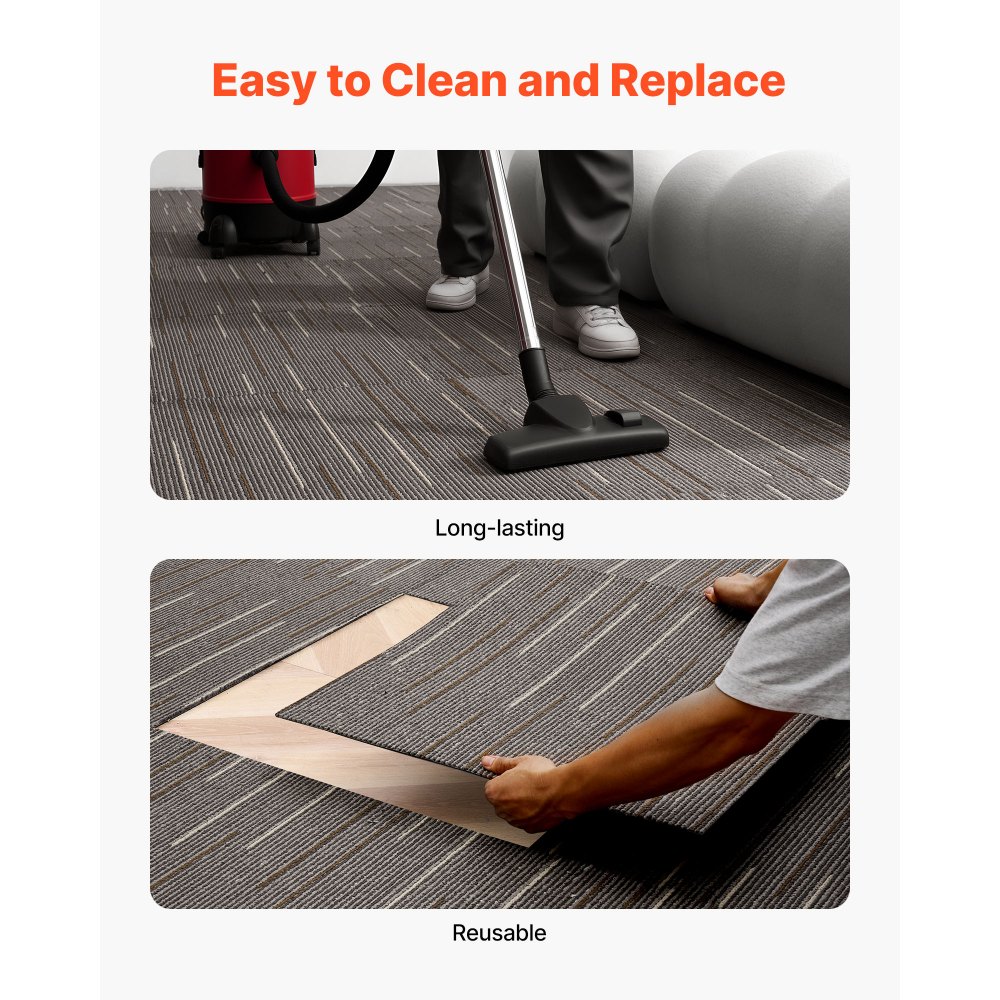 VEVOR Teppichfliesen 609,6 x 609,6 x 6 mm, 24er-Pack, modularer Teppichboden mit Fläche von 9 m², Teppich Bodenbelag, einfacher DIY-Austausch für Wohnzimmer und Büro, Dunkelbraun