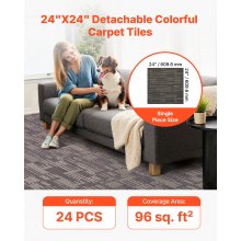 VEVOR Teppichfliesen 609,6 x 609,6 x 6 mm, 24er-Pack, modularer Teppichboden mit Fläche von 9 m², Teppich Bodenbelag, einfacher DIY-Austausch für Wohnzimmer und Büro, Grau und Braun