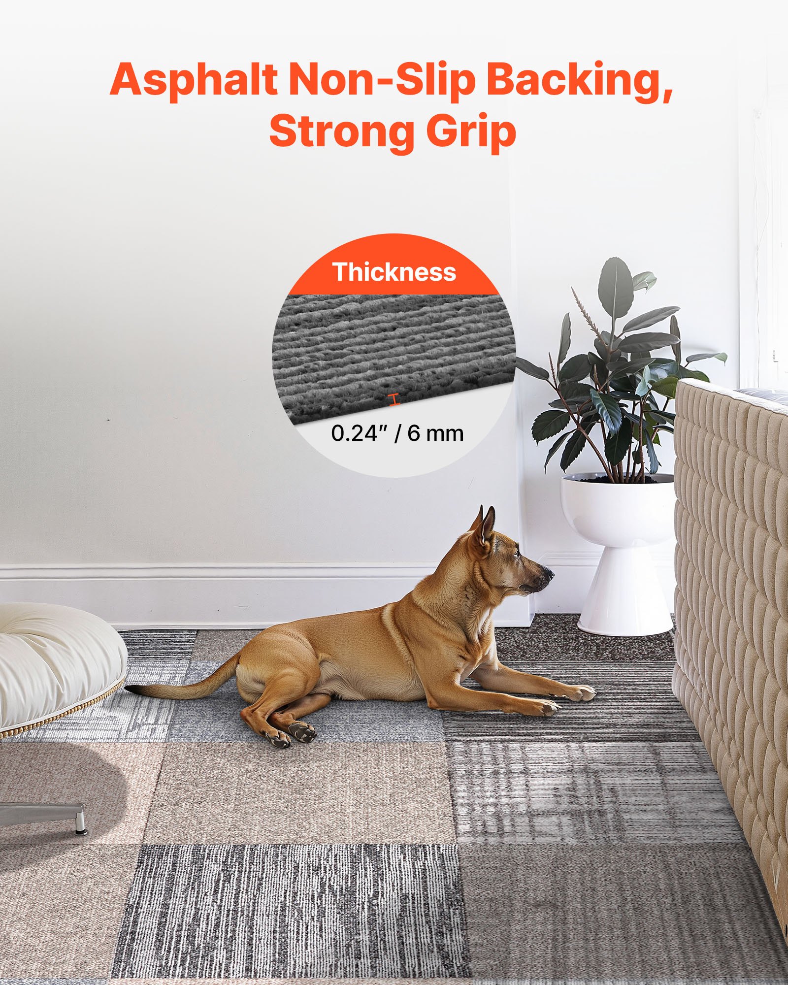 VEVOR Teppichfliesen 609,6 x 609,6 x 6 mm, 24er-Pack, selbstklebender Teppichboden mit Fläche von 9 m², Teppich Bodenbelag, einfacher DIY-Austausch für Wohnzimmer und Büro, mehrfarbig