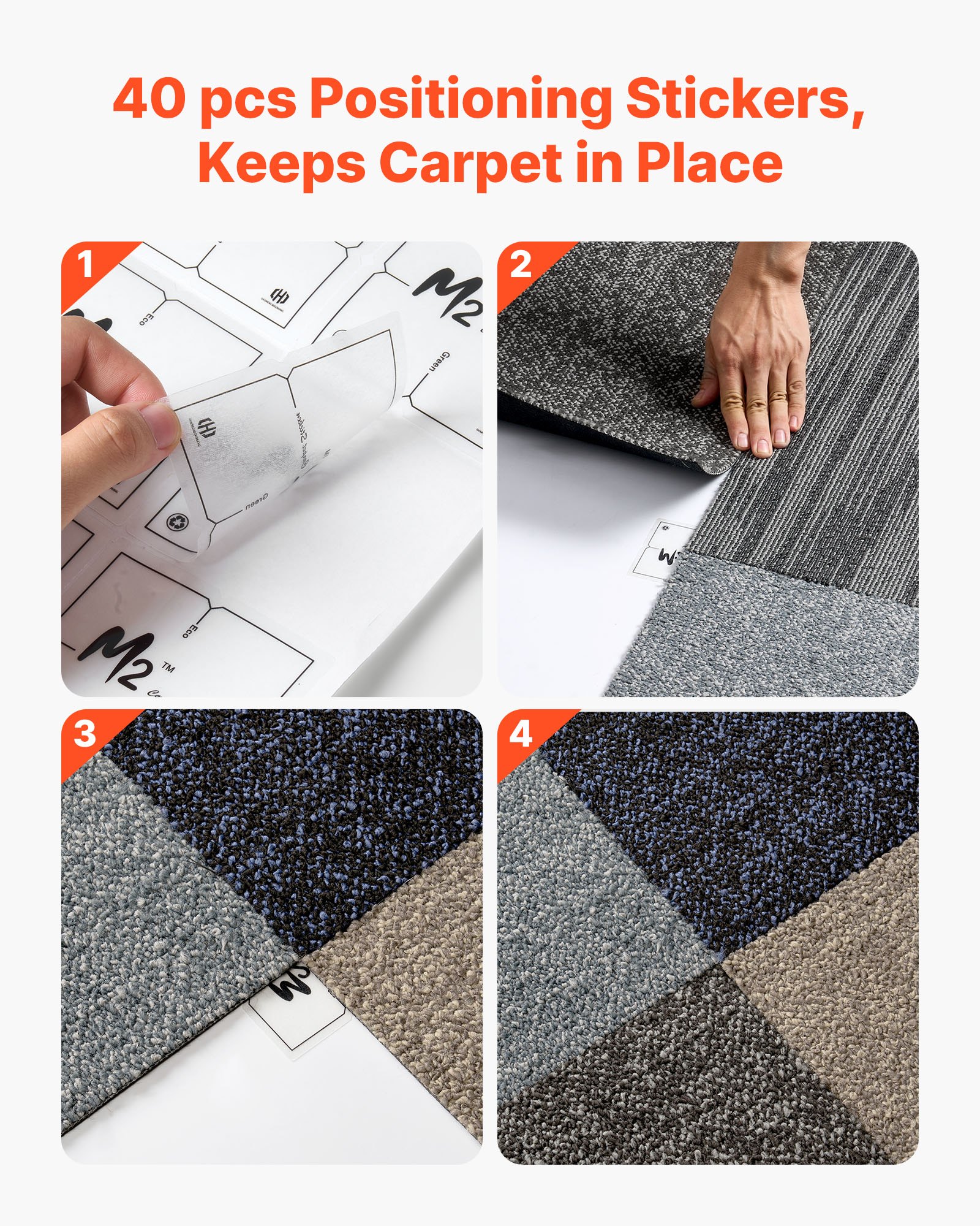 VEVOR Carpet Tiles Reusable 508 x 508 mm, 24 PCS Modular Carpet Square Rug, Commercial Floor Soft Padded for Seamless Cover 6.2㎡, Easy DIY Replacement for Living Room Bedroom Office Indoor, Multicolor