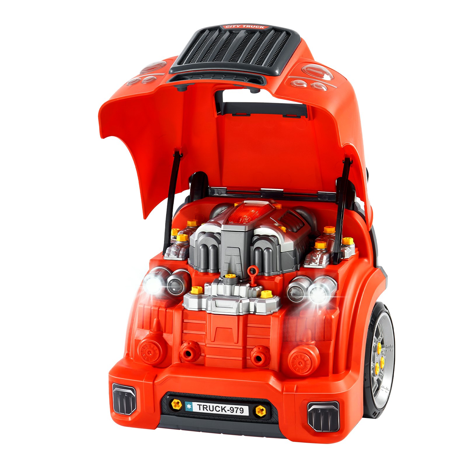 VEVOR Motorspielzeug, 60-teilig, Autoreparaturset für Kinder, mit abnehmbaren Teilen, Lichtern & Geräuschen, Lenkrad & Hupe, Mechaniker-Werkstattset für Kinder für Kleinkinder ab 3 Jahren, Rot