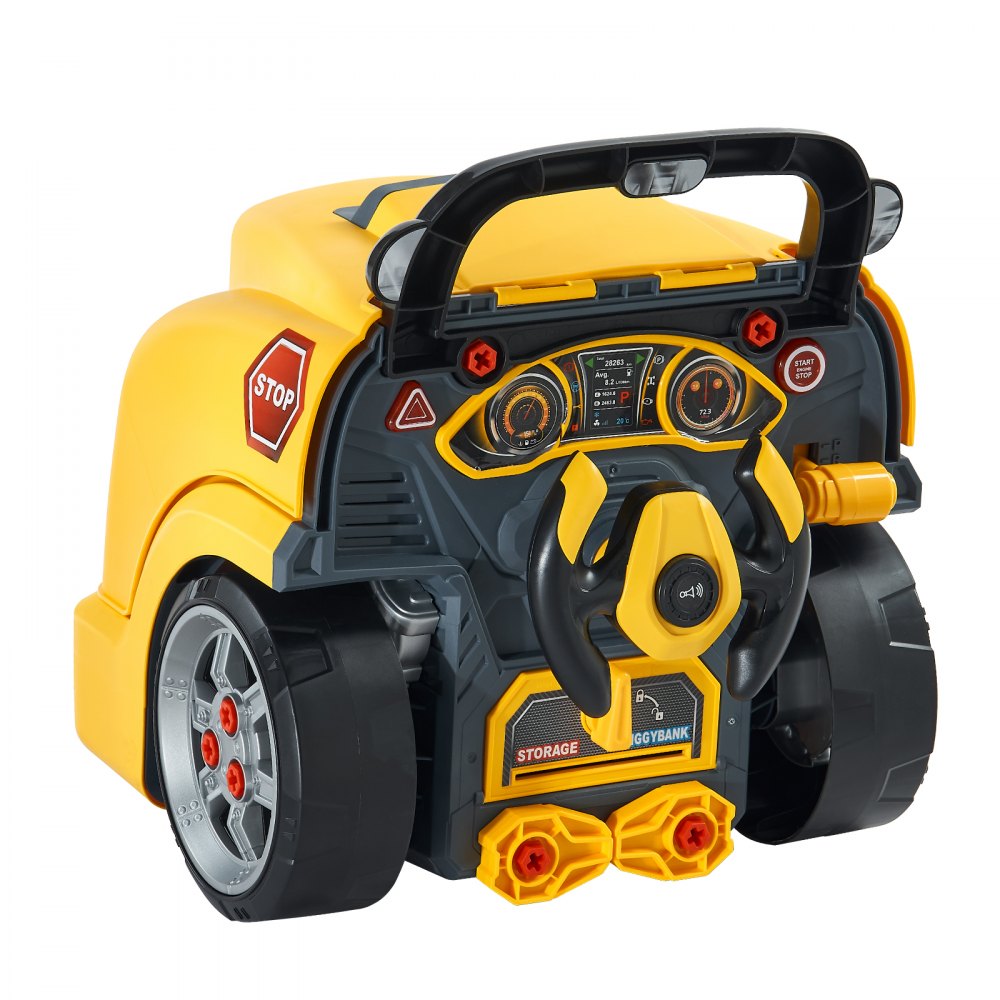 VEVOR Motorspielzeug, 60-teilig, Autoreparaturset für Kinder, mit abnehmbaren Teilen, Lichtern & Geräuschen, Lenkrad & Hupe, Mechaniker-Werkstattset Kleinkinder ab 3 Jahren, Gelb