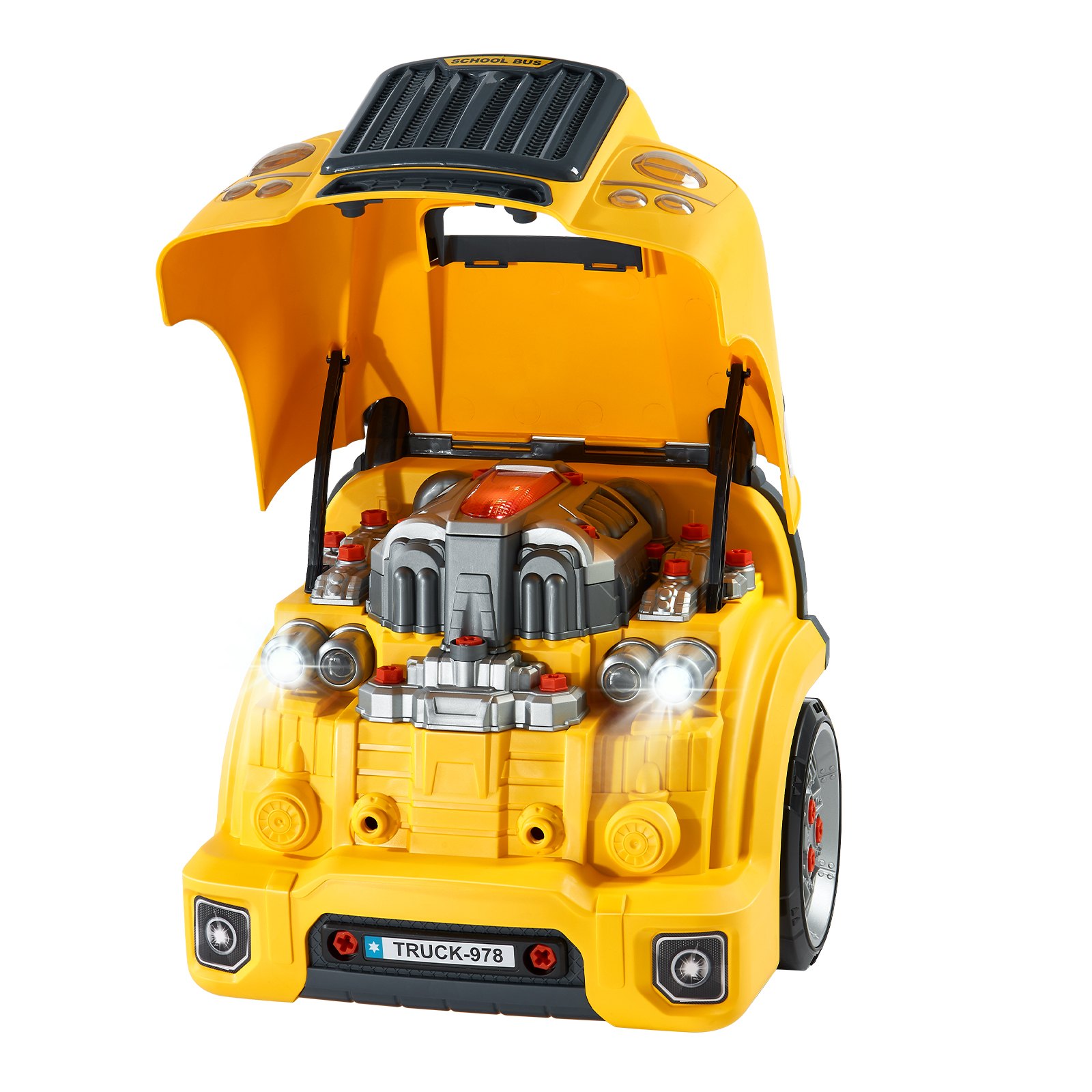 VEVOR Motorspielzeug, 60-teilig, Autoreparaturset für Kinder, mit abnehmbaren Teilen, Lichtern & Geräuschen, Lenkrad & Hupe, Mechaniker-Werkstattset Kleinkinder ab 3 Jahren, Gelb