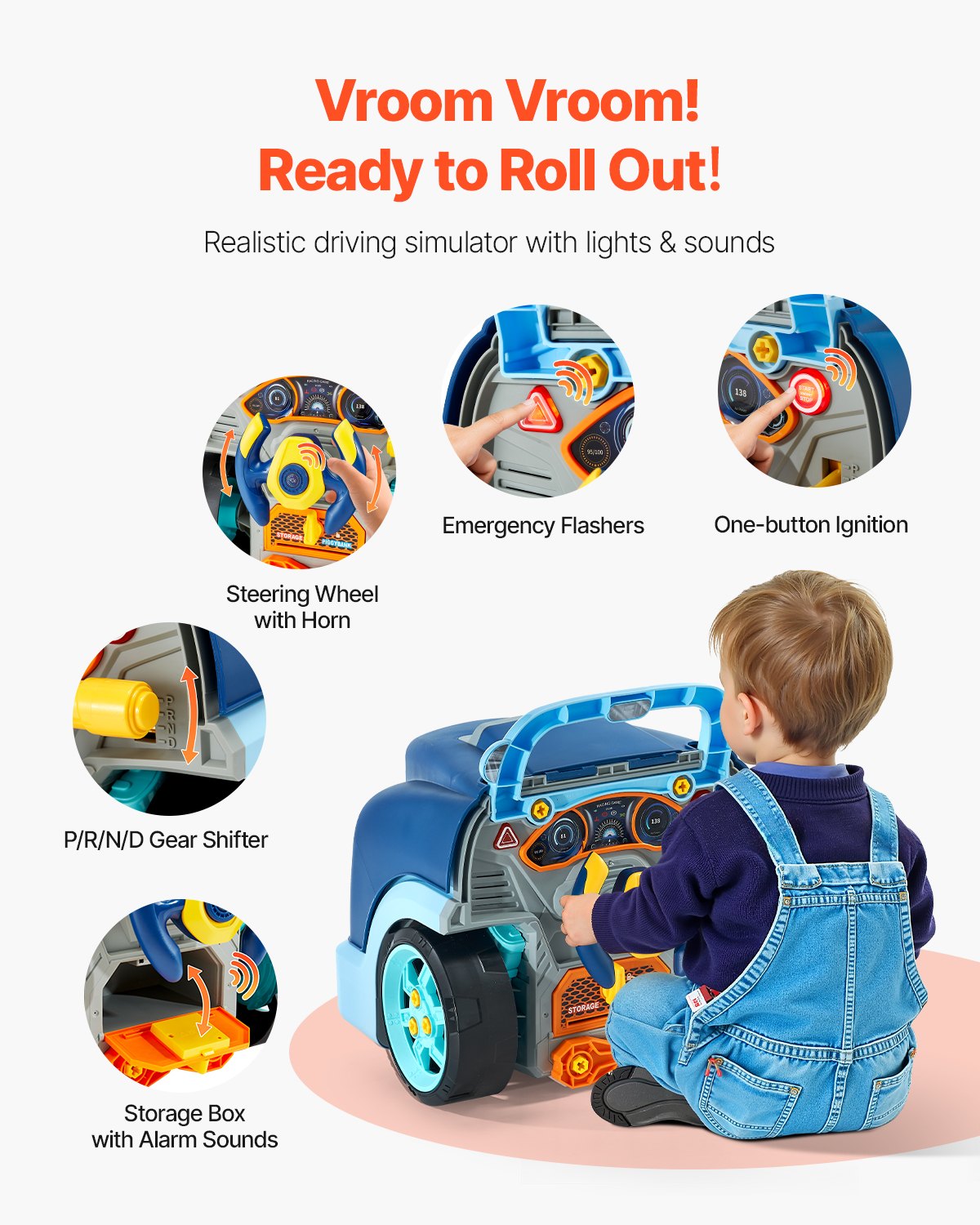 VEVOR Motor Toy, 60-Piece Car Repair Kit for Children, with Detachable Parts, Lights and Sounds, Steering Wheel and Horn, Mechanic Workshop Set for Children Ages 3 and Up, Blue