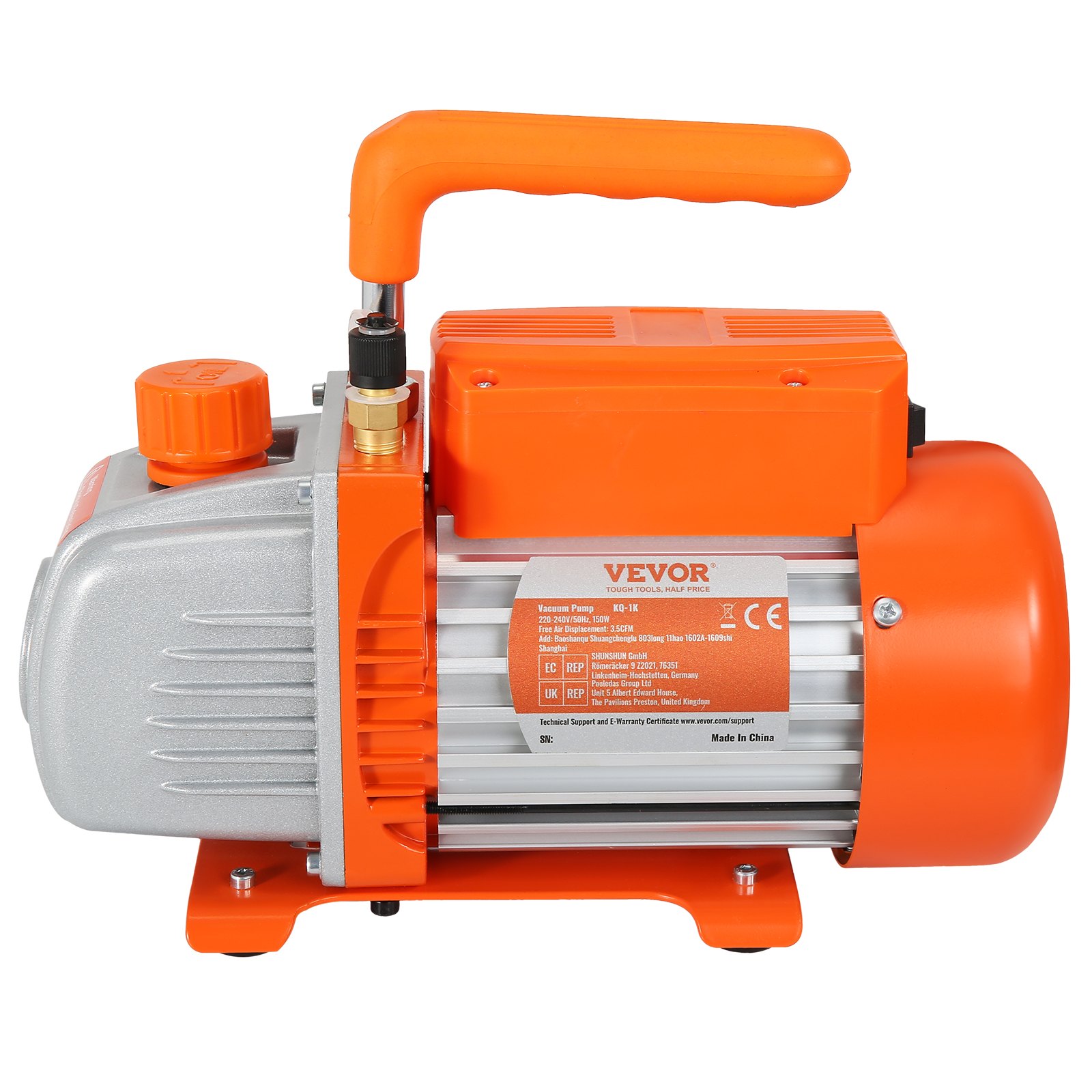 VEVOR Vakuumpumpe 100L/min Unterdruckpumpe 1-stufig 220V/50HZ 1440U/min 800-4000PSI (55-276bar) 250ml-Ölkapazität Vakuumgeräte Verteiler-Manometer-Set für Klimaanlage Kfz-Kühlsystemen