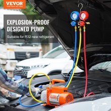 VEVOR Vakuumpumpe 128L/min Unterdruckpumpe A2L-explosionsgeschützt 180W Ac 220V/50HZ Multifunktionspumpe 200ml-Ölkapazität HVAC-Vakuumgeräte