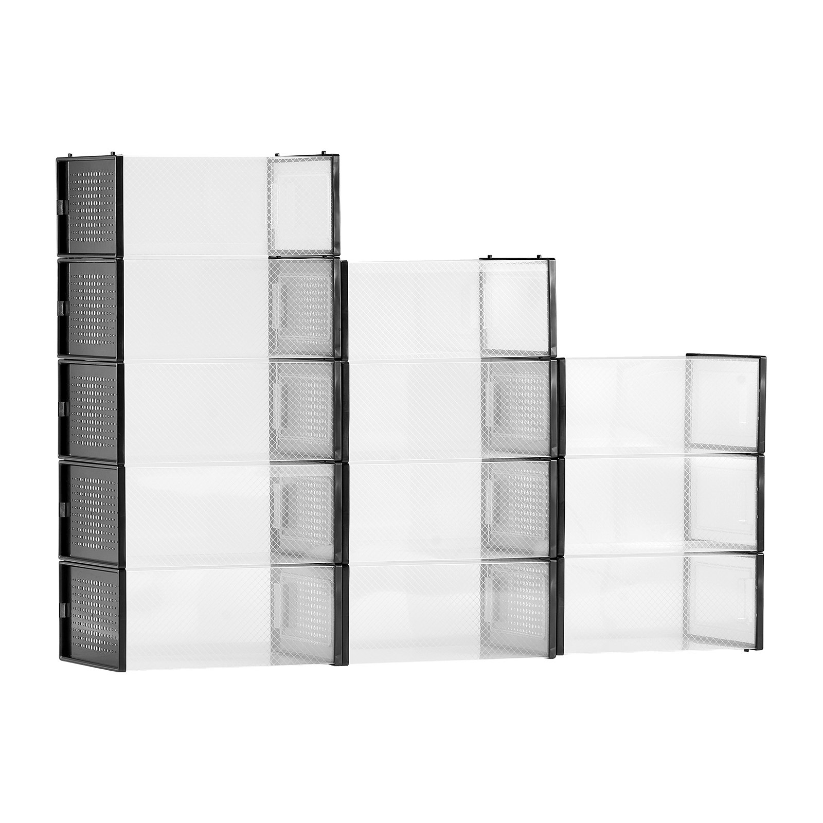VEVOR Shoe Storage Boxes, 12 Pack Stackable Shoe Boxes Storage Organizers, Fit up to US Size 11, Plastic Modular Space Saving Sneaker Containers for Storing High Heels, Boots, and Hats, Black Frame