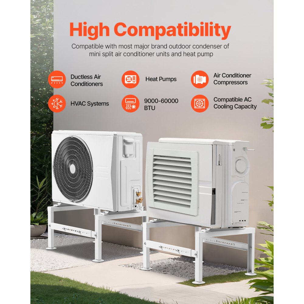 VEVOR Klimaanlage Bodenständer, vibrationshemmender Mini-Split-Ständer für kanallose Klimaanlagen-Wärmepumpen mit 9000–60000 BTU, AC-Basishalterung für Bodenmontage mit max. 350 kg Tragkraft