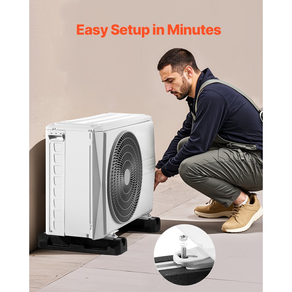 VEVOR floor console for mini-split air conditioners, damping base for 9000-36000 BTU AC heat pump systems, floor mounting base set with anti-vibration rubber pads, maximum load 1000 kg
