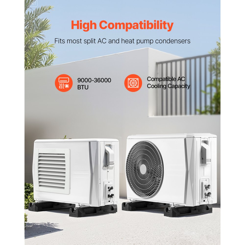 VEVOR floor console for mini-split air conditioners, damping base for 9000-36000 BTU AC heat pump systems, floor mounting base set with anti-vibration rubber pads, maximum load 1000 kg