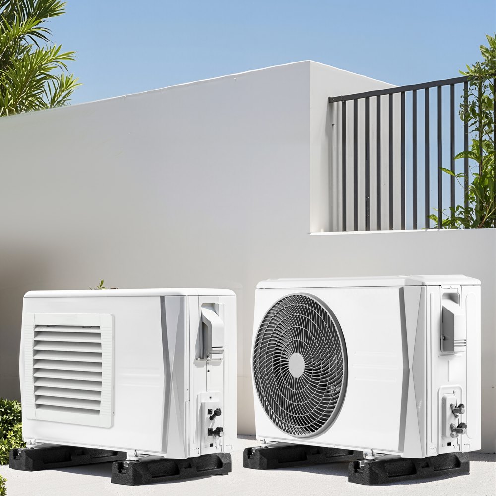 VEVOR floor console for mini-split air conditioners, damping base for 9000-36000 BTU AC heat pump systems, floor mounting base set with anti-vibration rubber pads, maximum load 1000 kg