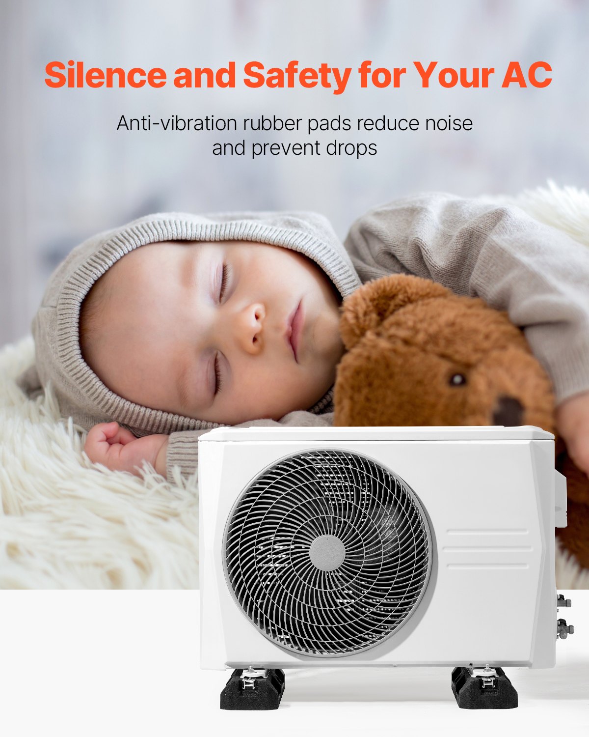 VEVOR floor console for mini-split air conditioners, damping base for 9000-36000 BTU AC heat pump systems, floor mounting base set with anti-vibration rubber pads, maximum load 1000 kg