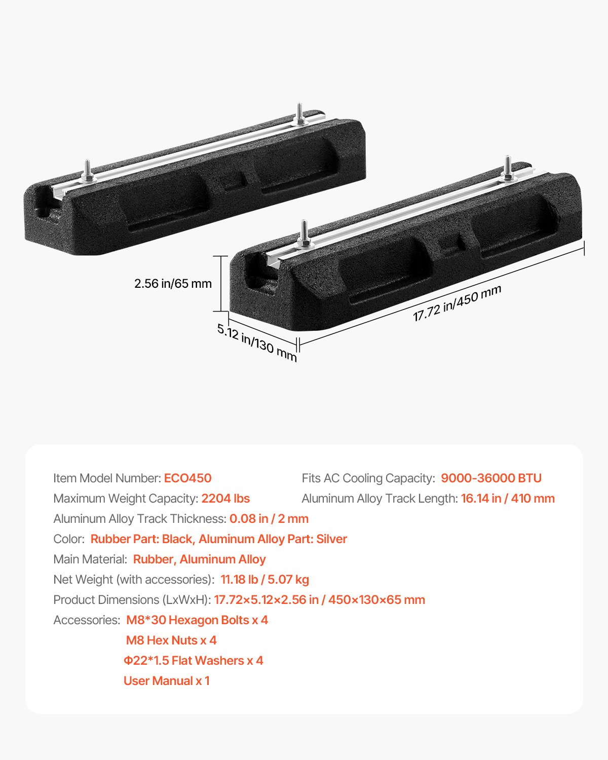 VEVOR floor console for mini-split air conditioners, damping base for 9000-36000 BTU AC heat pump systems, floor mounting base set with anti-vibration rubber pads, maximum load 1000 kg