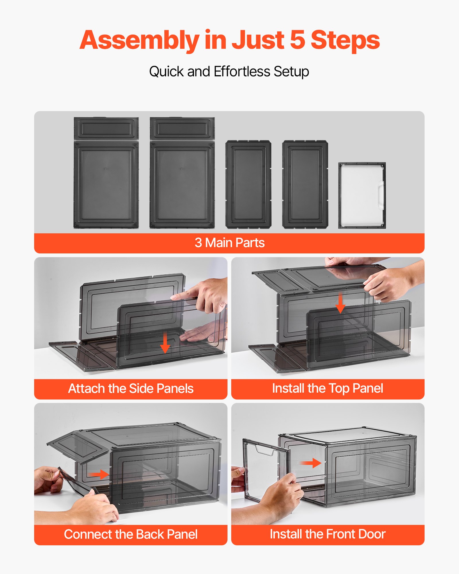 VEVOR Schuhaufbewahrungsboxen stapelbare Schuhboxen (9 Stk.) passend bis US-Größe 13, Schuh-Organizer mit magnetischer Tür zur Aufbewahrung von High Heels & Stiefeln & Hüten, klar + Schwarz