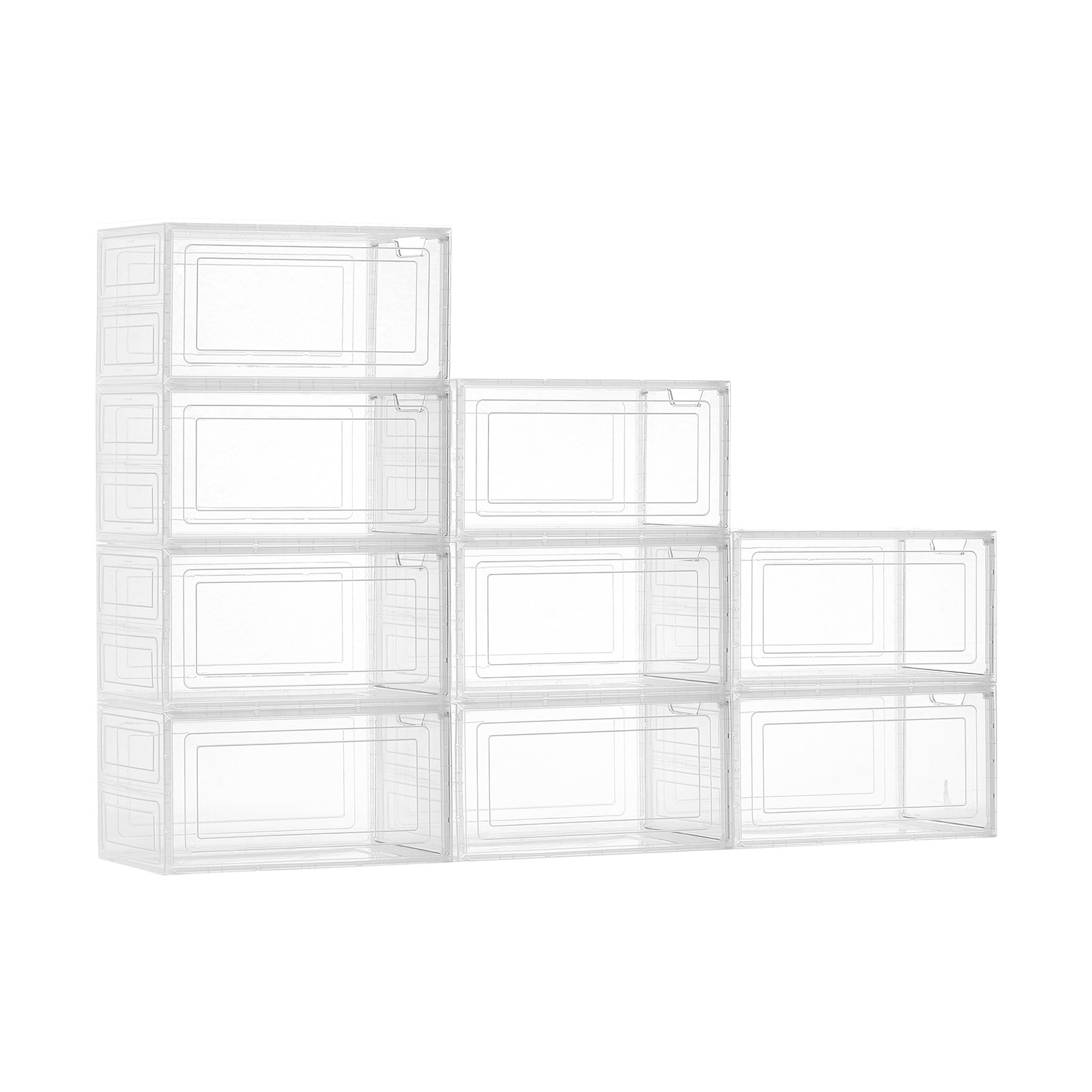 VEVOR Schuhaufbewahrungsboxen stapelbare Schuhboxen (9 Stk.) passend bis US-Größe 13, Schuh-Organizer mit magnetischer Tür zur Aufbewahrung von High Heels & Stiefeln & Hüten, transparent + Weiß
