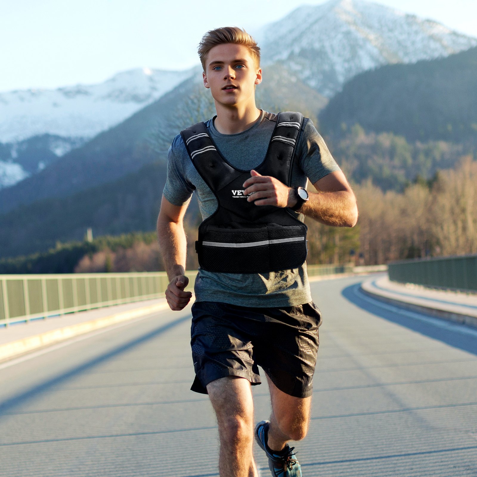 VEVOR verstellbare Gewichtsweste 9-14,5 kg, mit 6 Ironsand-Gewichten & reflektierendem Streifen, Körpergewichtswesten-Trainingsset für Männer & Frauen, Trainingsgerät für Krafttraining Laufen