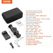 VEVOR Monokulare Wärmebildkamera, 384 x 288 Auflösung, Thermalkamera, IP54 wasserdichte Kamera mit 1X-8X Zoom, 10 mm OLED-Display, 1400 mAh Hochleistungsakku für Outdoor-Einsätze