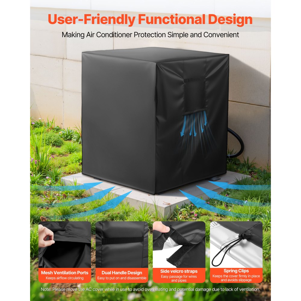 VEVOR Air Conditioner Cover, 660 x 660 x 812 mm  Ac Cover for Air Conditioning Unit, Three-Layer, Waterproof Polyester Fabric, Mesh Ventilation, Universal Defender for Outdoor Outside Ac Unit, Black