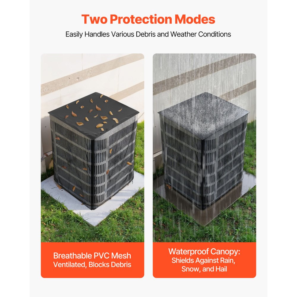 VEVOR Klimaanlagenabdeckung, 711 x 711 x 812 mm, Schutzabdeckung für Klimaanlage, zweilagig, abnehmbares Dach, wasserdichtes Polyester, universeller HVAC-Schutz für Außenklimaanlagen, schwarz