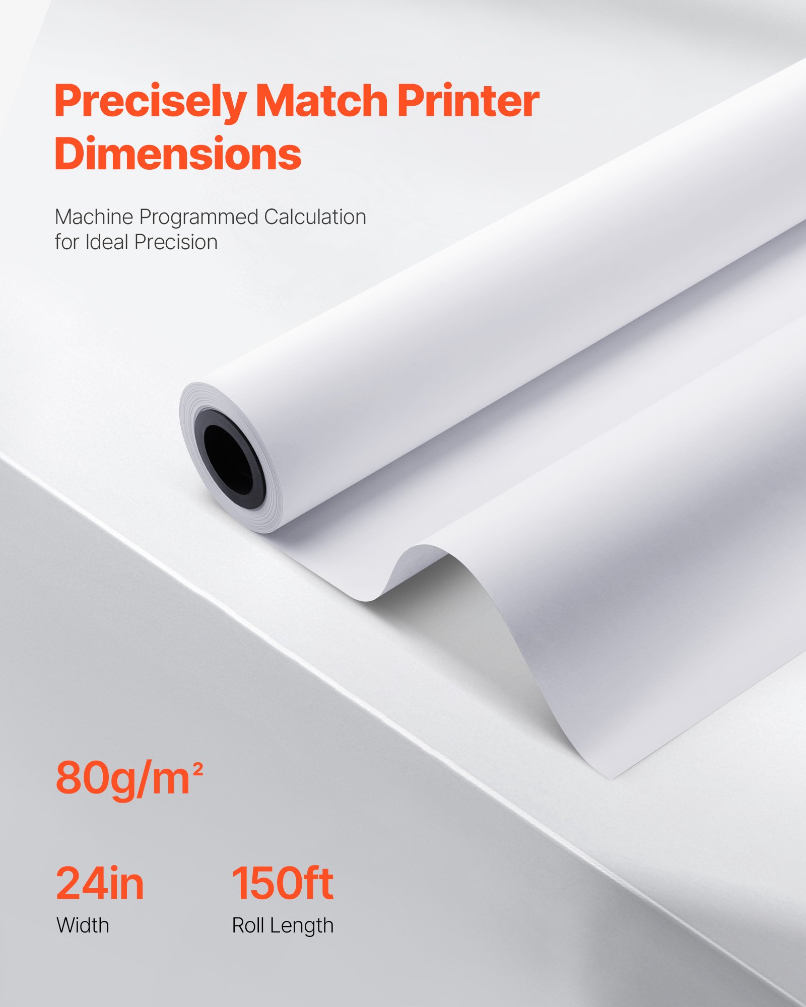 VEVOR Breitformatpapier Papierrollen 609,6 mm (B) / 45,7 m (L), 20 lb Papierrollen ideal für CAD-Zeichnungen technische Pläne GIS-Karten Architekturentwürfe Plotterpapier