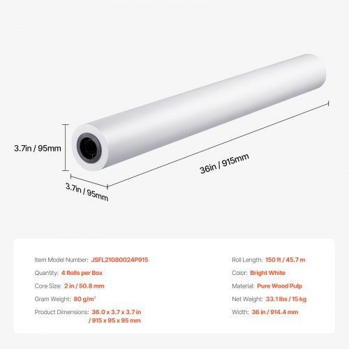 Netuno 4 Rollen Plotterpapier Weiß 90g 914 Mm X 50 M 50 Mm 2 Zoll Kern Zeichenrollen Matt Inkjet Standardrolle Für Großformatdrucker Kopierer Baupläne Technische Zeichnungen Engineering Papier CAD