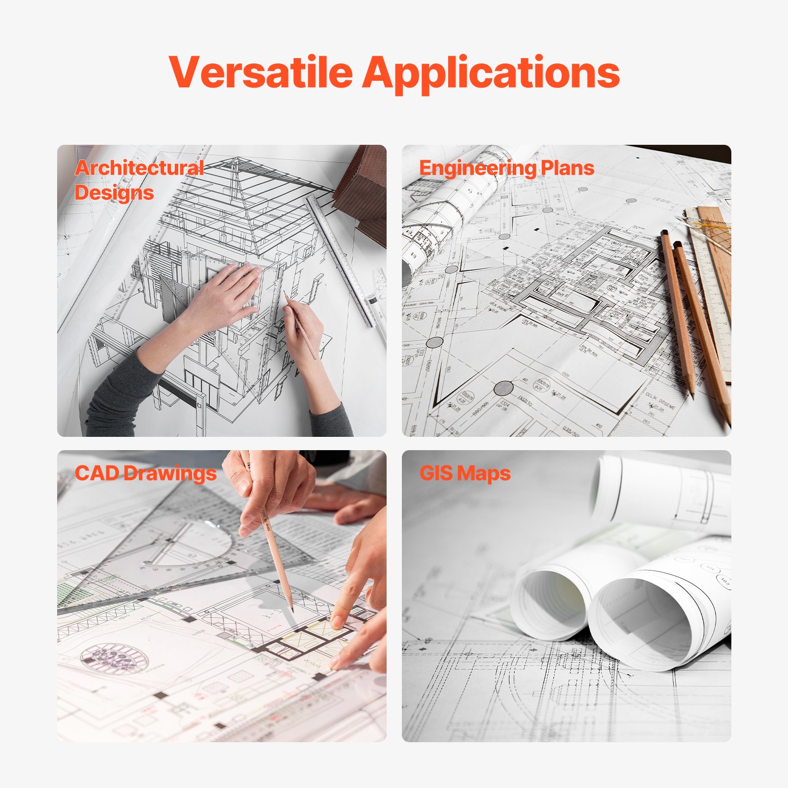 VEVOR Großformatpapier Plotterpapier 152,4 m x 61 cm 2 Rollen CAD-Bond-Rollen mit 76,2 mm Kern, Zeichenrollen für CAD-Zeichnungen, technische Pläne, GIS-Karten und Architekturentwürfe Weiß
