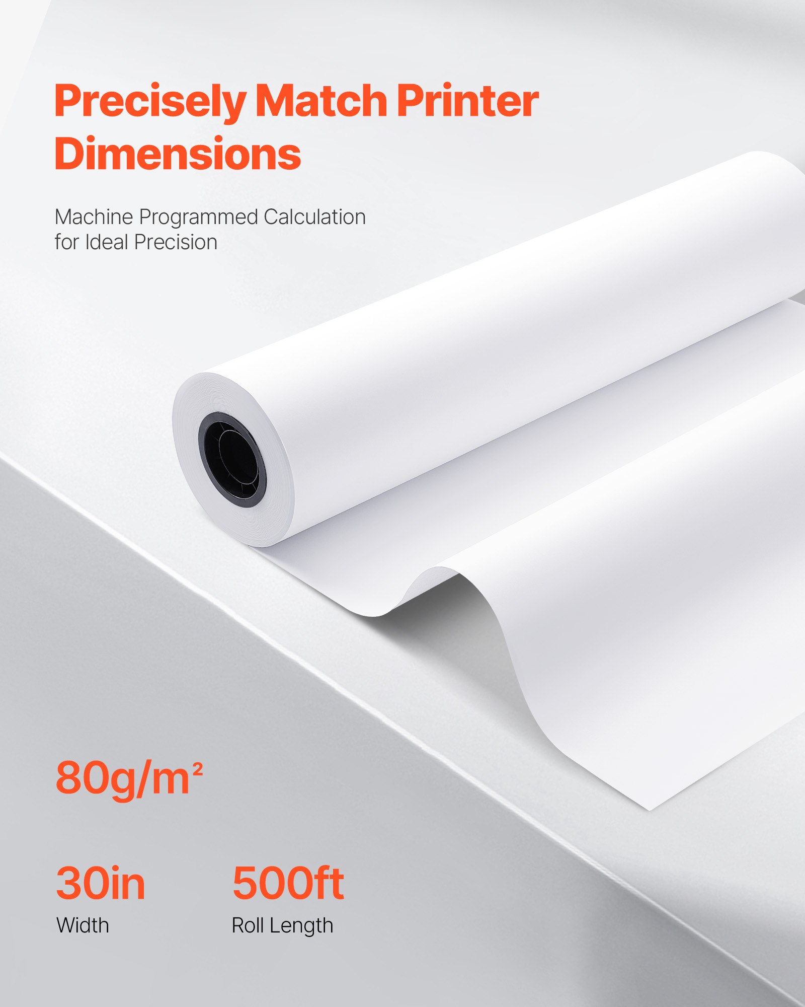 VEVOR Breitformatpapier Papierrollen 762 mm (B) / 152,4 m (L), 2 Rollen 20 lb Plotterpapierrollen ideal für CAD-Zeichnungen technische Pläne GIS-Karten Architekturentwürfe Plotterpapier