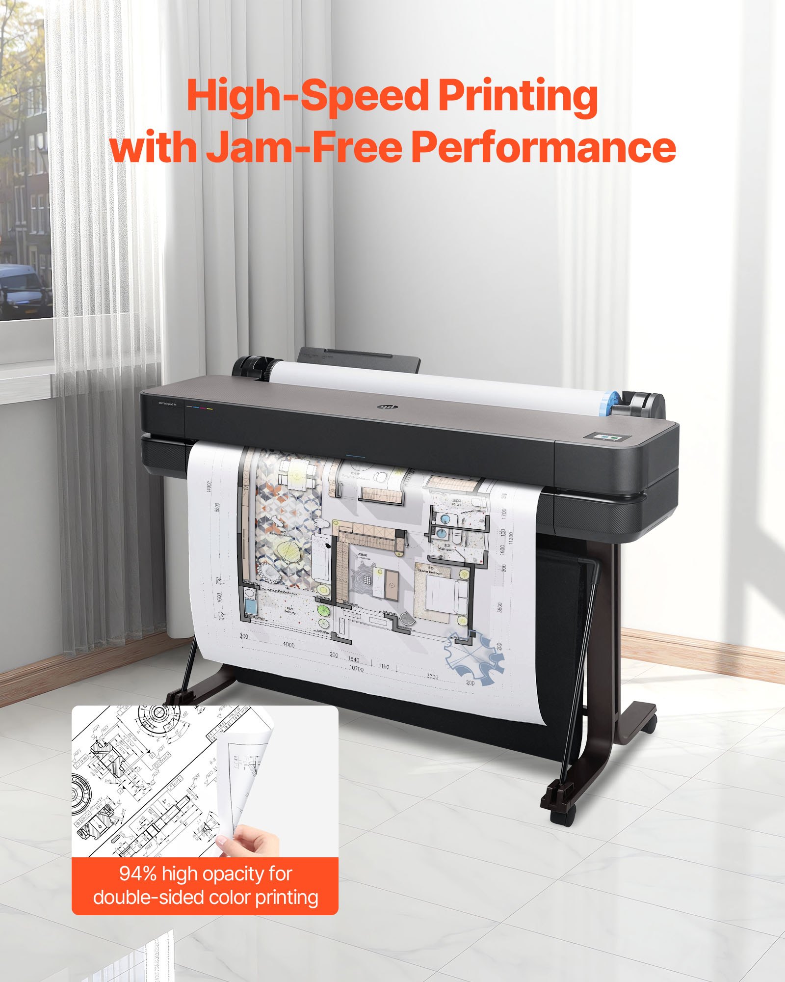 VEVOR Breitformatpapier Papierrollen 762 mm (B) / 152,4 m (L), 2 Rollen 20 lb Plotterpapierrollen ideal für CAD-Zeichnungen technische Pläne GIS-Karten Architekturentwürfe Plotterpapier