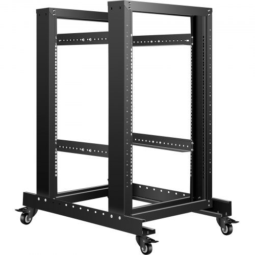 VEVOR Open Frame Server Rack, Netzwerk Rack 48,8 cm (19 Zoll)，Open Frame Rack 15HE, 4 Pfosten Schwerlast Rack 1-15 U Tief, Serverschrank tiefenverstellbar mit Rollen， Tragfähigkeit 180 kg
