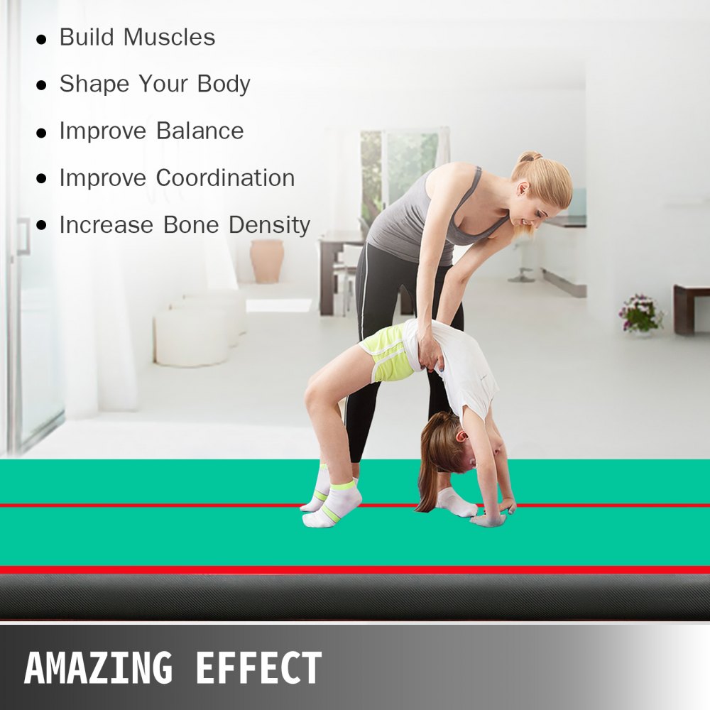 VEVOR 400X100X10 cm Gymnastikmatte Tumbling Matte Aufblasbar Turnhallen Matten Luft Bahn Air Track Matte Gymnastische Turnhalle  Trainingsmatten Ohne Pumpe (Grün Rot)