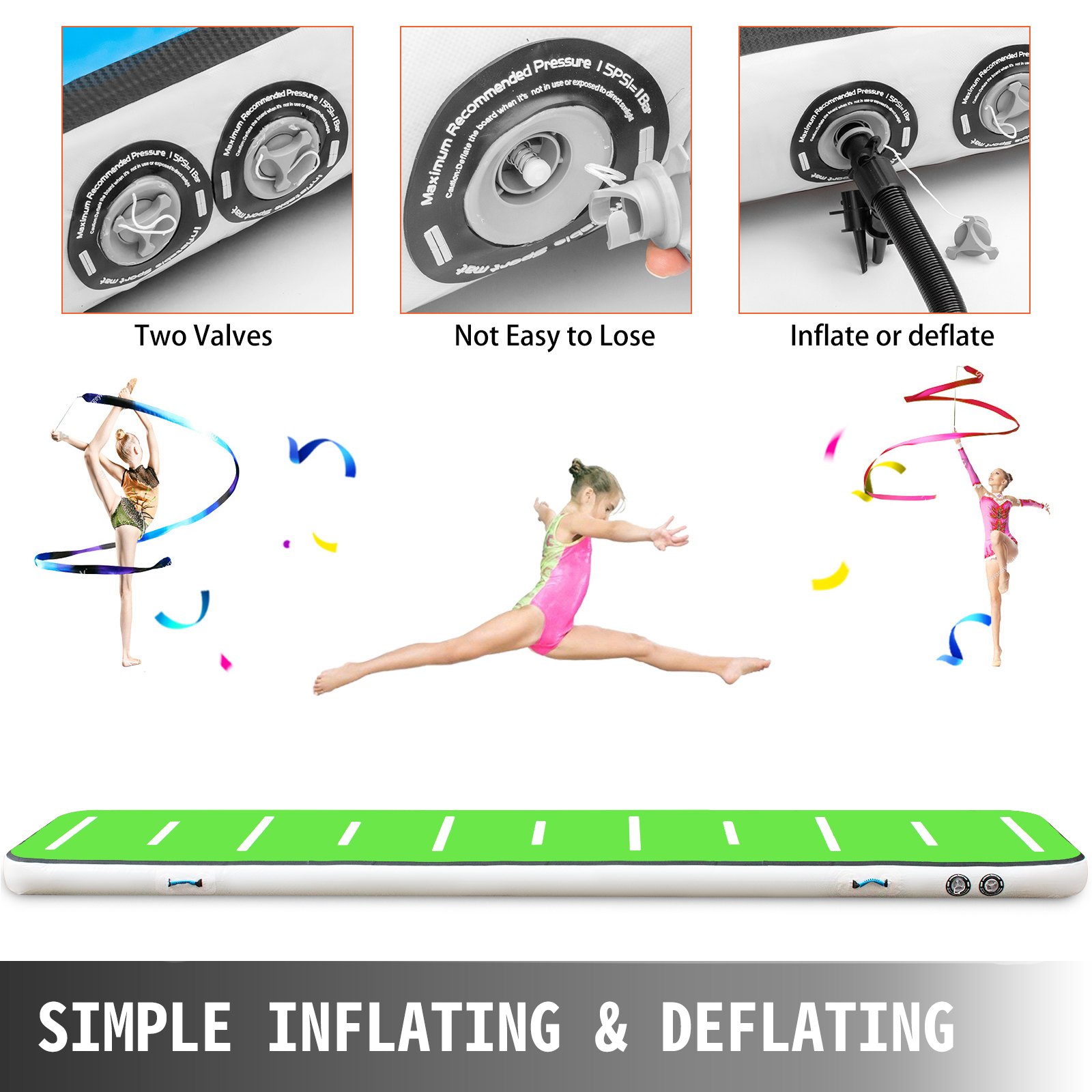 VEVOR 500X100X10 cm Gymnastikmatte Tumbling Matte Aufblasbar Turnhallen Matten Luft Bahn Matte Gymnastische Turnhalle Trainingsmatten Ohne Pumpe (Blaugrün)